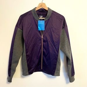 Brooks Varsity Run Running Jacket Purple Satin Gray Color Block Full Zip